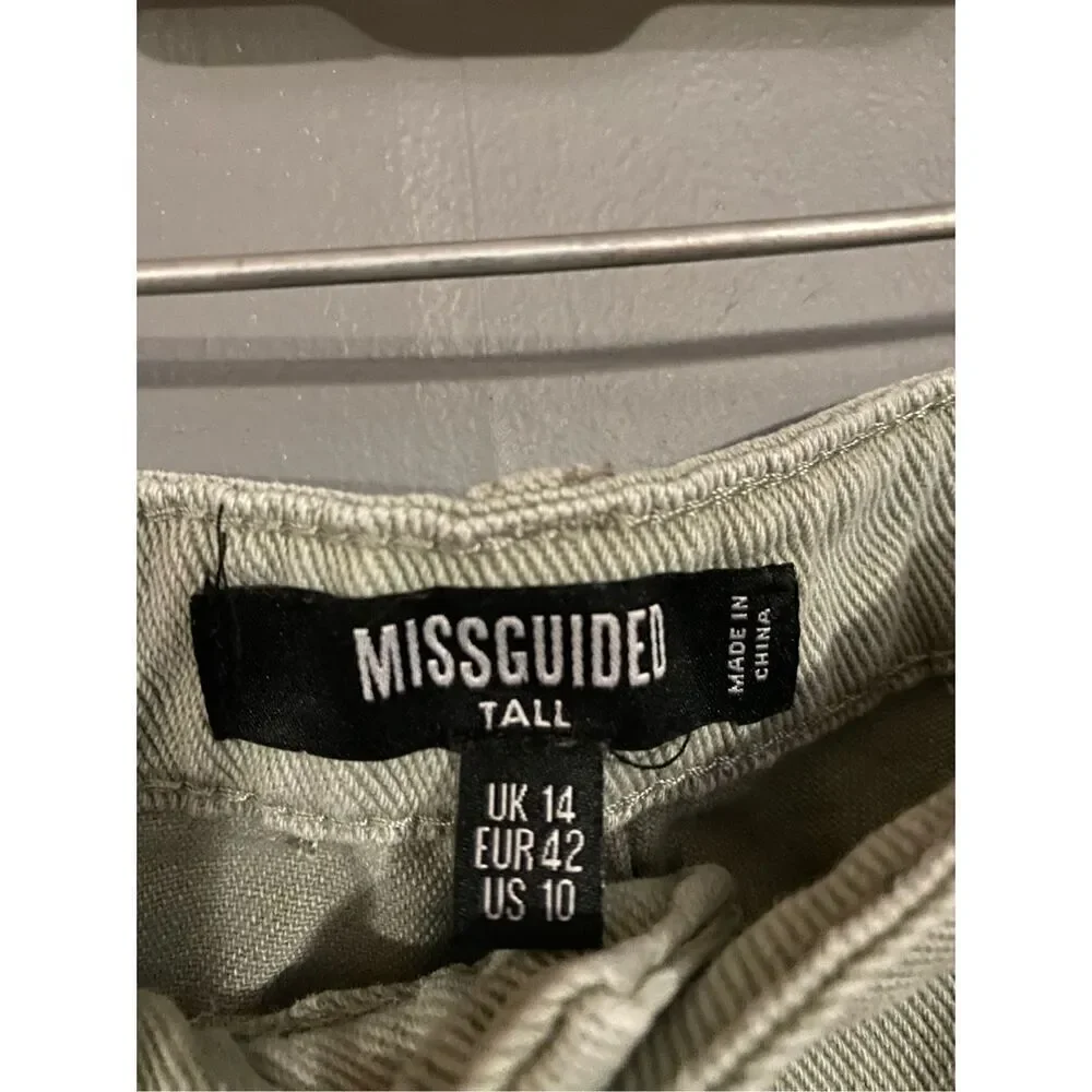 Missguided Women's Tall Riot High Waisted Raw Hem Mom Jeans Sand Size 10